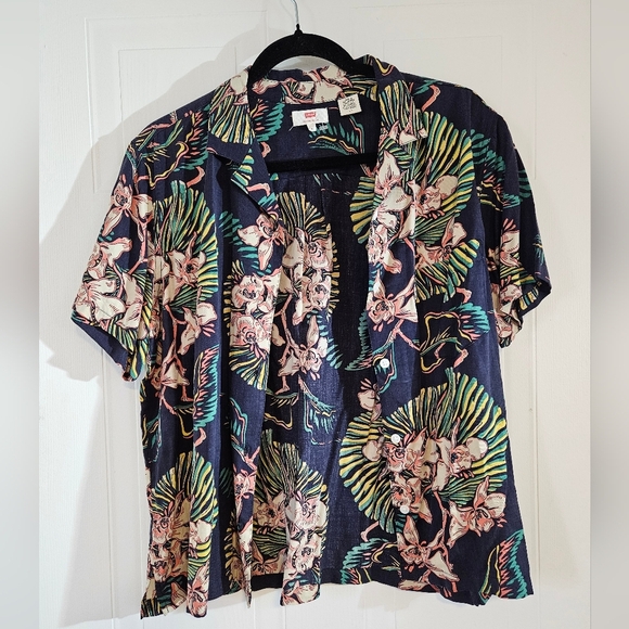 Levi's Womens Large Button Down Shirt Colorful Floral Short Sleeve NWT - Picture 3 of 5